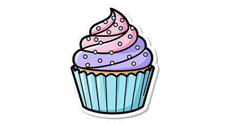 Charming Cupcake Illustration with Pastel Swirls and Colorful Sprinkles Decoration Delight