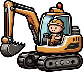 ショベルカーを運転する人のイラスト