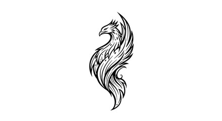 Stylized avian emblem showcasing an intricately illustrated bird with flowing plumage