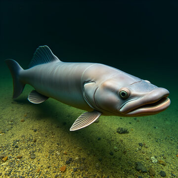 Australian lungfish with robust body and rounded, paddle-like fins