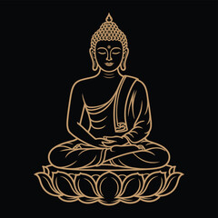 Golden Buddha Outline Sitting on Lotus Flower Buddhism