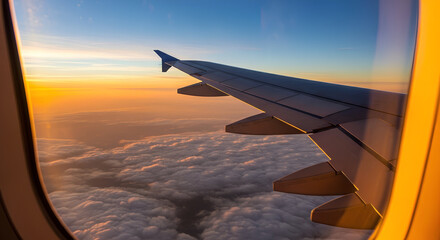 Obraz premium Airplane Wing Over Clouds Atmospheric Cloud View From Aircraft
