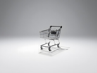 A Floating Shopping Cart in a Minimalist White Room