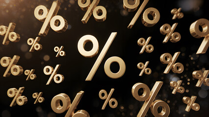 An Abstract 3D Background of Golden Percentage Symbols