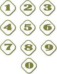 Colorful olive color numbers with shadow zero to nine, vector
