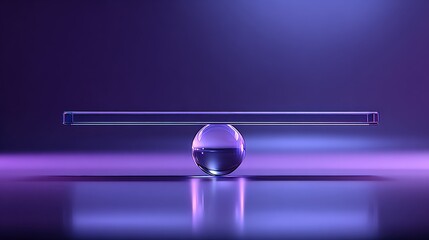 A transparent glass ball resting on a sleek bar counter against a vibrant purple and blue gradient background, ideal for modern design and promotional visuals.