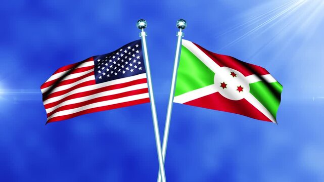 USA and Burundi Flag Waving On Pole Loop