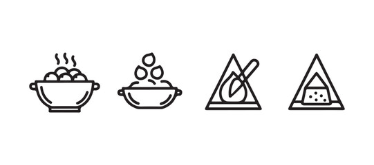 Cooking instructions for chickpeas. Preparation of beans or peas. A black silhouette icon suitable for packaging design. Soak, rinse, boil, and season with salt. An outline vector