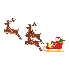 Fototapeta premium Santa Claus Riding in a Sleigh Pulled by Reindeer on a Snowy Night Christmas Celebration and Gift Delivery