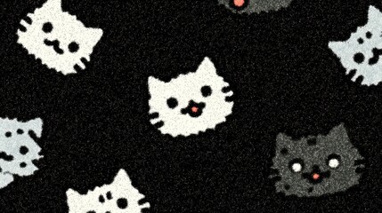 Cartoon Cat Cluster Pattern With Soft Grainy Texture