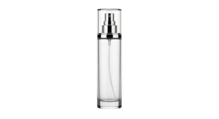 Clear Glass Perfume Bottle with Silver Sprayer.