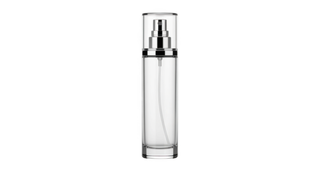 Clear Glass Perfume Bottle with Silver Sprayer.