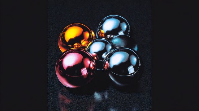 Square album cover with space-age pop art featuring chrome spheres, neon constellations, glossy surreal elements, optimistic futuristic design, saturated colors on black.