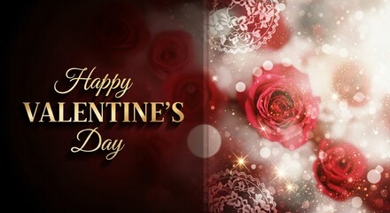 Romantic Valentine’s Day Red Roses Lace Background Love Greeting Card for Her Him Couple