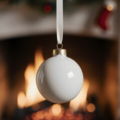 A Blank, White, Ceramic, Christmas, Ornament, Mockup