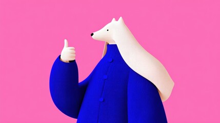 A polar bear standing upright with one finger raised, isolated on a white background, showcasing a playful and expressive pose.