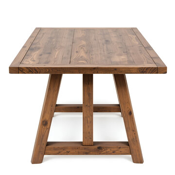 Photo of wooden trestle table with simple modern design isolated on white isolated on transparent background
