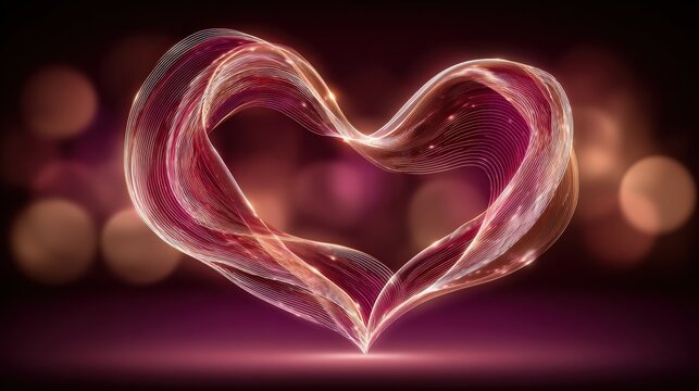 Close-up of a glowing heart shape created with golden light streaks on a black background, ideal for romantic and love-themed designs or digital art.