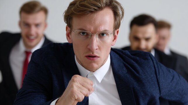 Three men in formal suits and ties standing side by side against a plain background, showcasing professionalism and business attire in a studio setting.