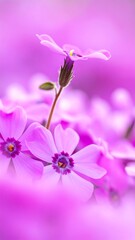 Fototapeta premium Close-up of pink phlox flowers in a field, with focus on a single, taller bloom
