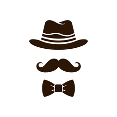 Gentleman's Accessories Set A Classic Fedora Hat A Sophisticated Moustache And A Dapper Bow Tie Emblem