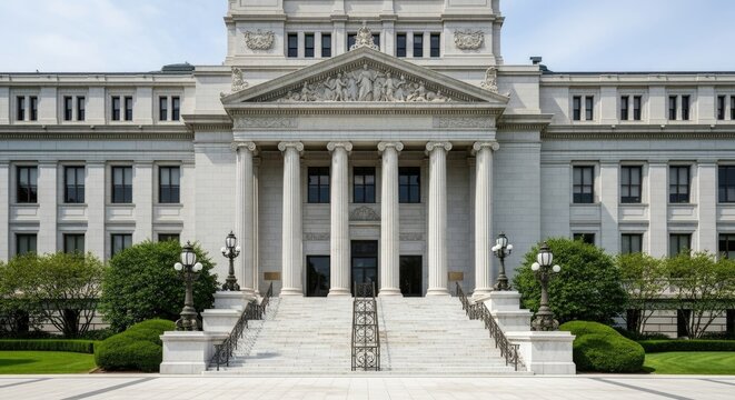 Grand Neoclassical Government Building with Majestic Columns and Impressive Staircase - Powered by Adobe