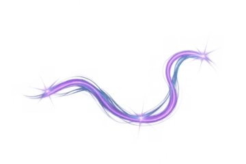 Glowing light effects forming a dynamic purple and blue wavy line. Energy trail with sparks and transparent background