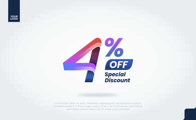4 Percent Discount Banner Template with Modern 3D Gradient Typography