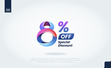 8 Percent Discount Banner Template with Modern 3D Gradient Typography