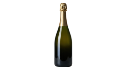 Elegant green bottle of champagne isolated on white background.
