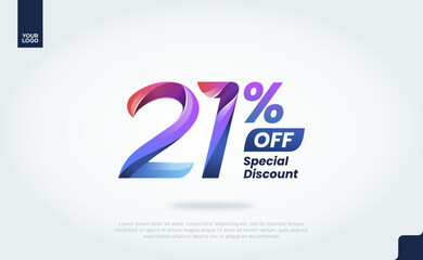 Fototapeta premium 21 Percent Discount Banner Template with Modern 3D Gradient Typography