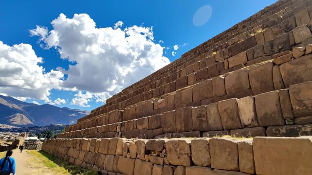 Ancient Stone Pyramid Against Sky.