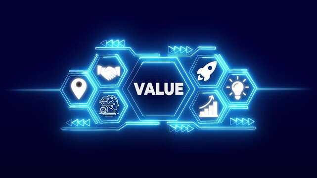 Digital value creation concept with business icons handshake rocket lightbulb graph A I and