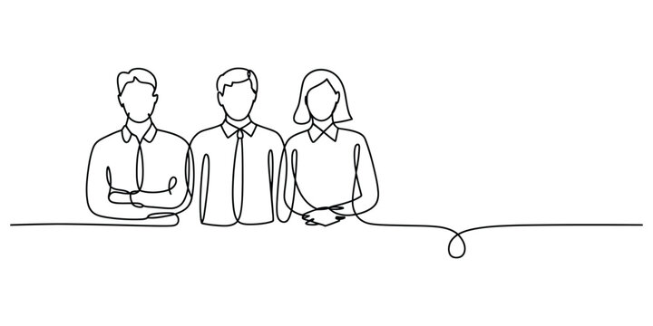 Continuous line drawing of diverse business team collaboration