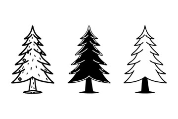 Obraz premium Minimal Pine Tree Illustration Set – Simple Christmas & Evergreen Icons