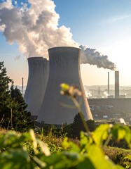 Power plant towering over landscape