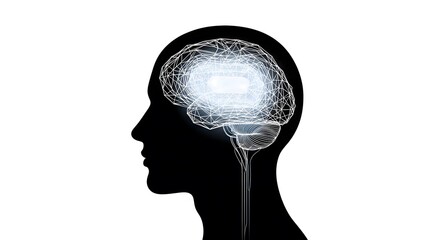 Brain communication network, Brain Power Silhouette, Artificial Intelligence Concept, Innovat