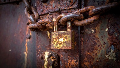 Rusted metal door locked with a padlock