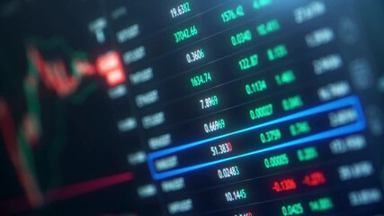 Stock market data analysis on a digital screen 1. - Powered by Adobe