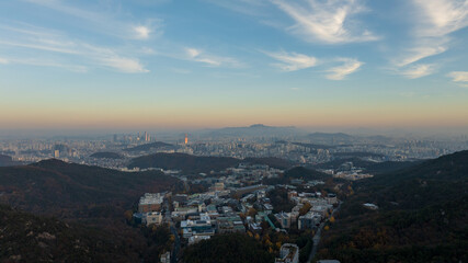 “Autumn Morning Aerial View of Seoul National University Campus with Gwanak Mountain