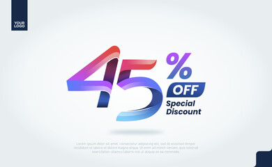 45 Percent Discount Banner Template with Modern 3D Gradient Typography