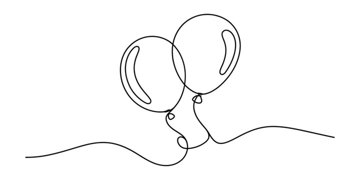 Continuous line drawing of two party balloons for celebration