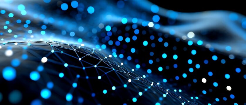 Abstract Digital Background with Blue Particles and Network Lines - Powered by Adobe