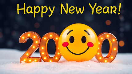 Happy New Year 2020 funny emoticon face card