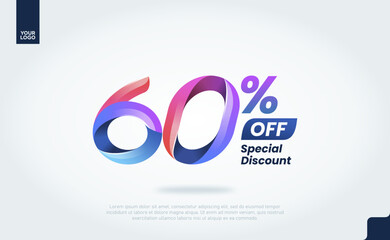 60 Percent Discount Banner Template with Modern 3D Gradient Typography