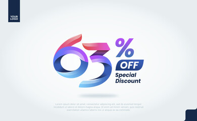 Fototapeta premium 63 Percent Discount Banner Template with Modern 3D Gradient Typography