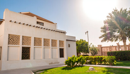 Exterior view of a traditional building in the Middle East.
