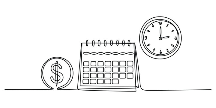 Financial planning, scheduling, and time management line art.
