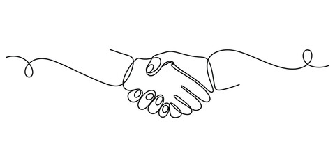 Continuous line art handshake representing partnership agreement
