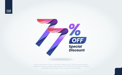 77 Percent Discount Banner Template with Modern 3D Gradient Typography